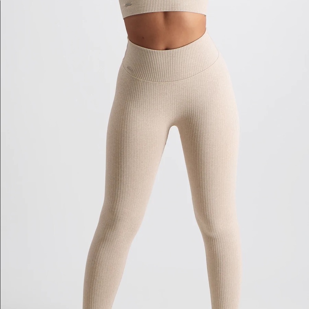 Aimn NZ Beige Ribbed Seamless Tights